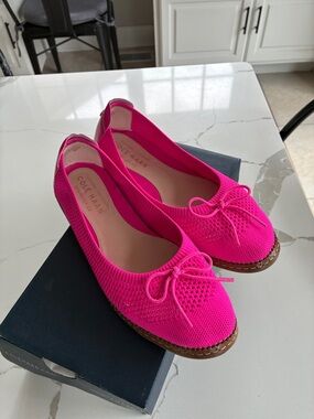 Cole Haan Bright Pink Knit Bow Ballet Flats